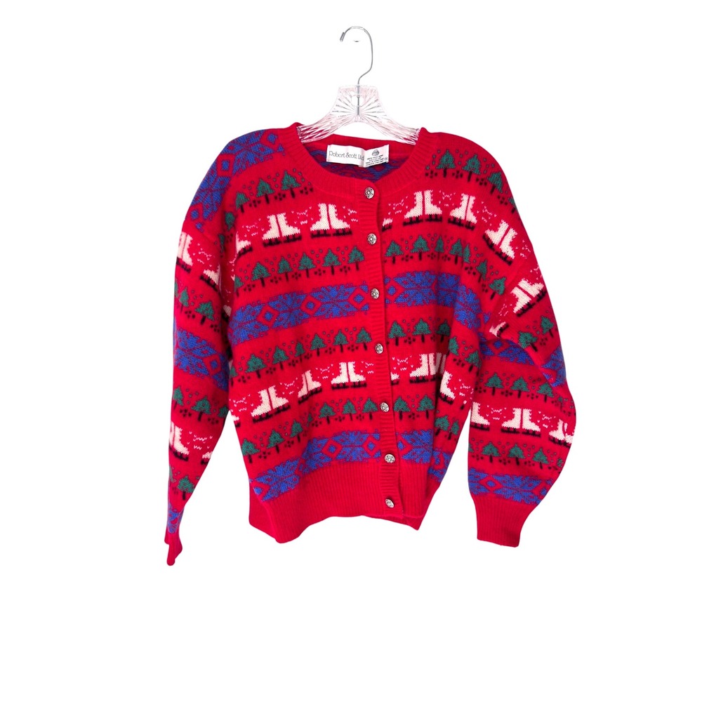 Robert Scott LTD Cardigan Holiday Winter Festive‎ Christmas Wool Vintage Knit XS